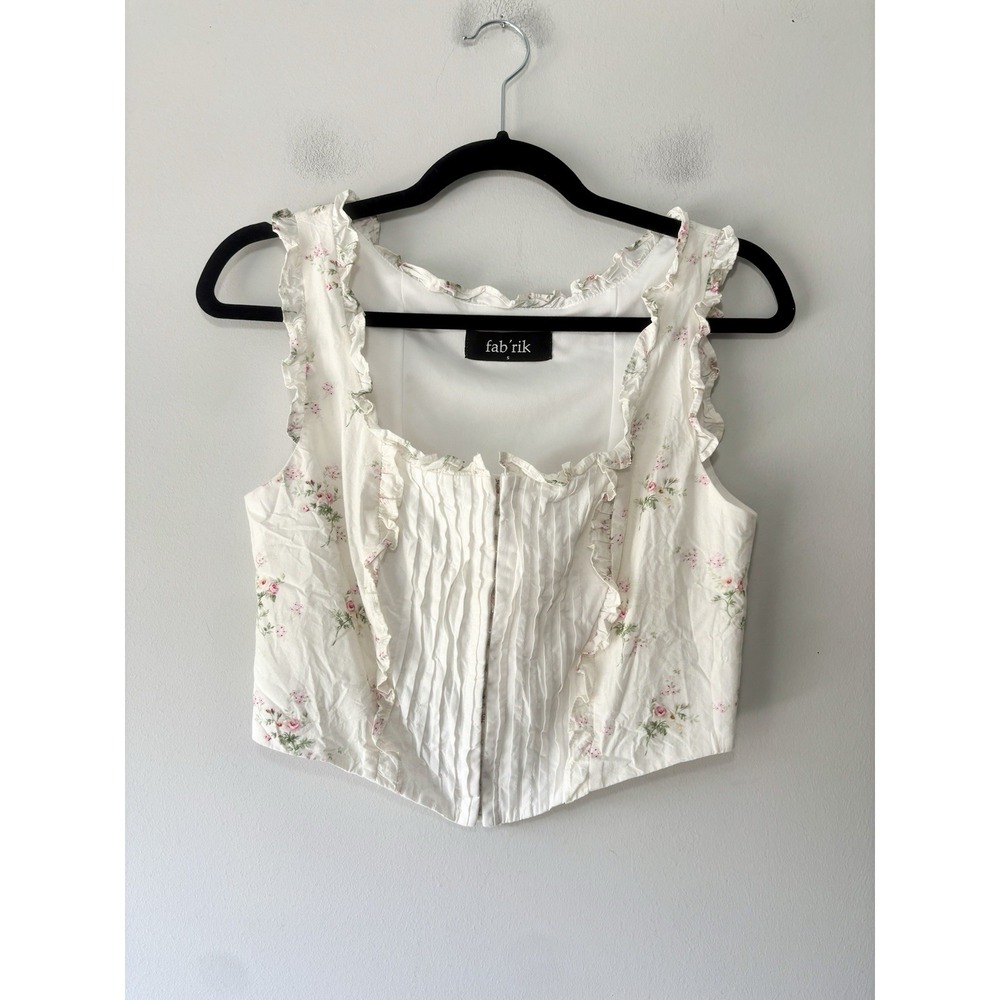 Fab'rik Floral Bustier Flutter Tank Top 100% Cotton Size S Cottagecore Coquette